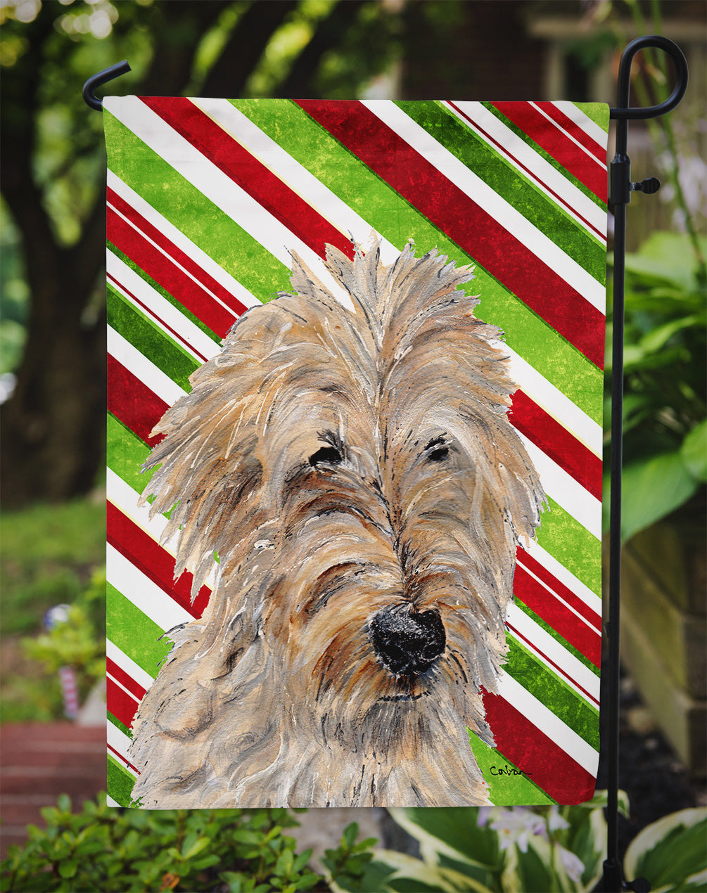 Golden Doodle 2 Candy Cane Christmas Flag Garden Size  the-store.com.