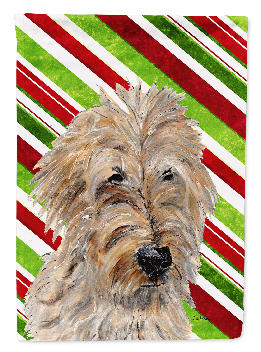 Golden Doodle 2 Candy Cane Christmas Flag Garden Size  the-store.com.