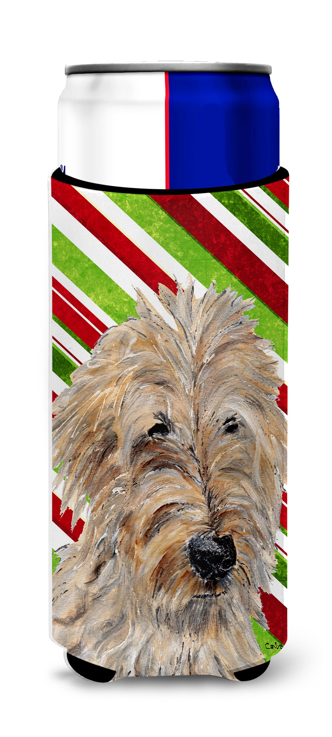 Golden Doodle 2 Candy Cane Christmas Ultra Beverage Insulators for slim cans SC9811MUK.