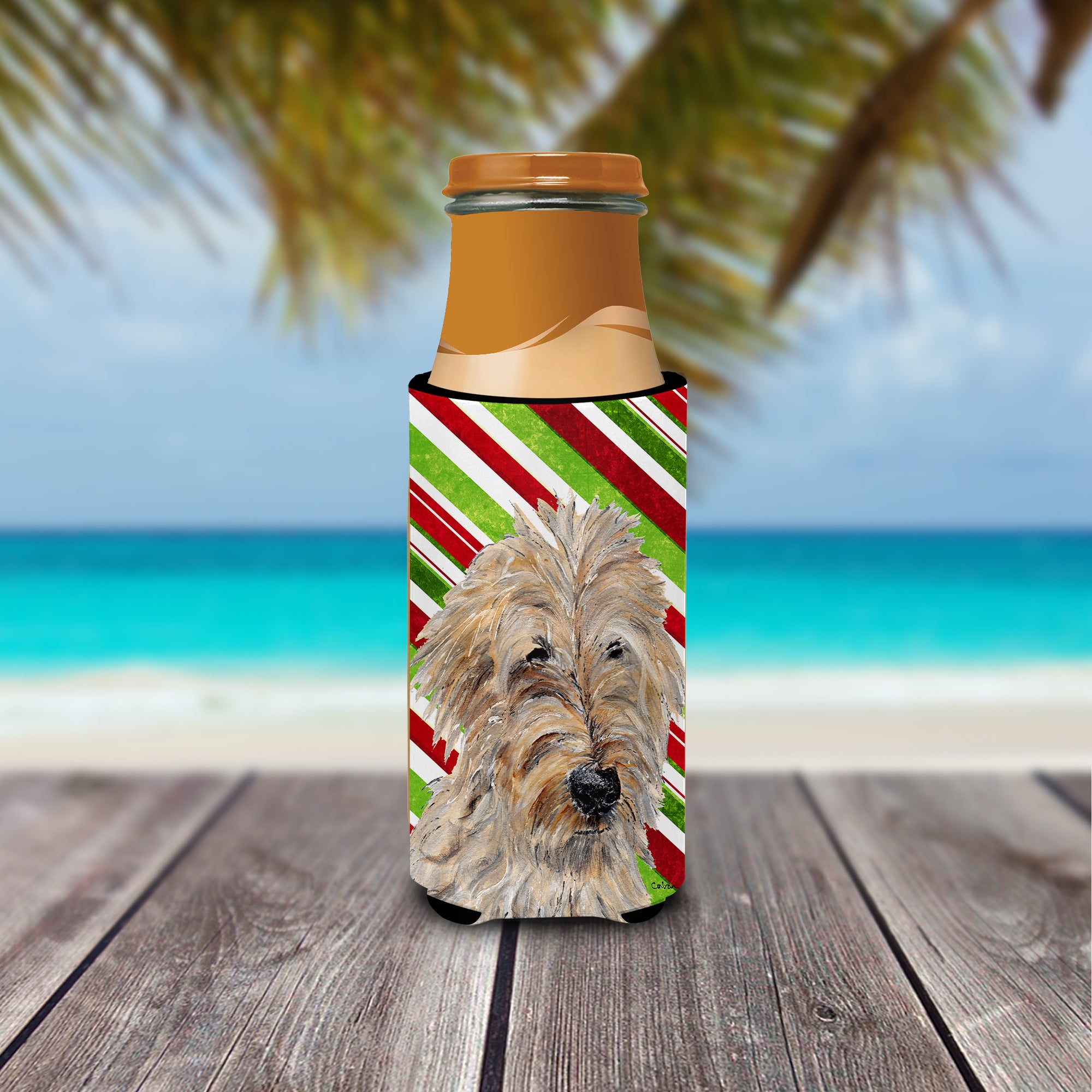 Golden Doodle 2 Candy Cane Christmas Ultra Beverage Insulators for slim cans SC9811MUK.