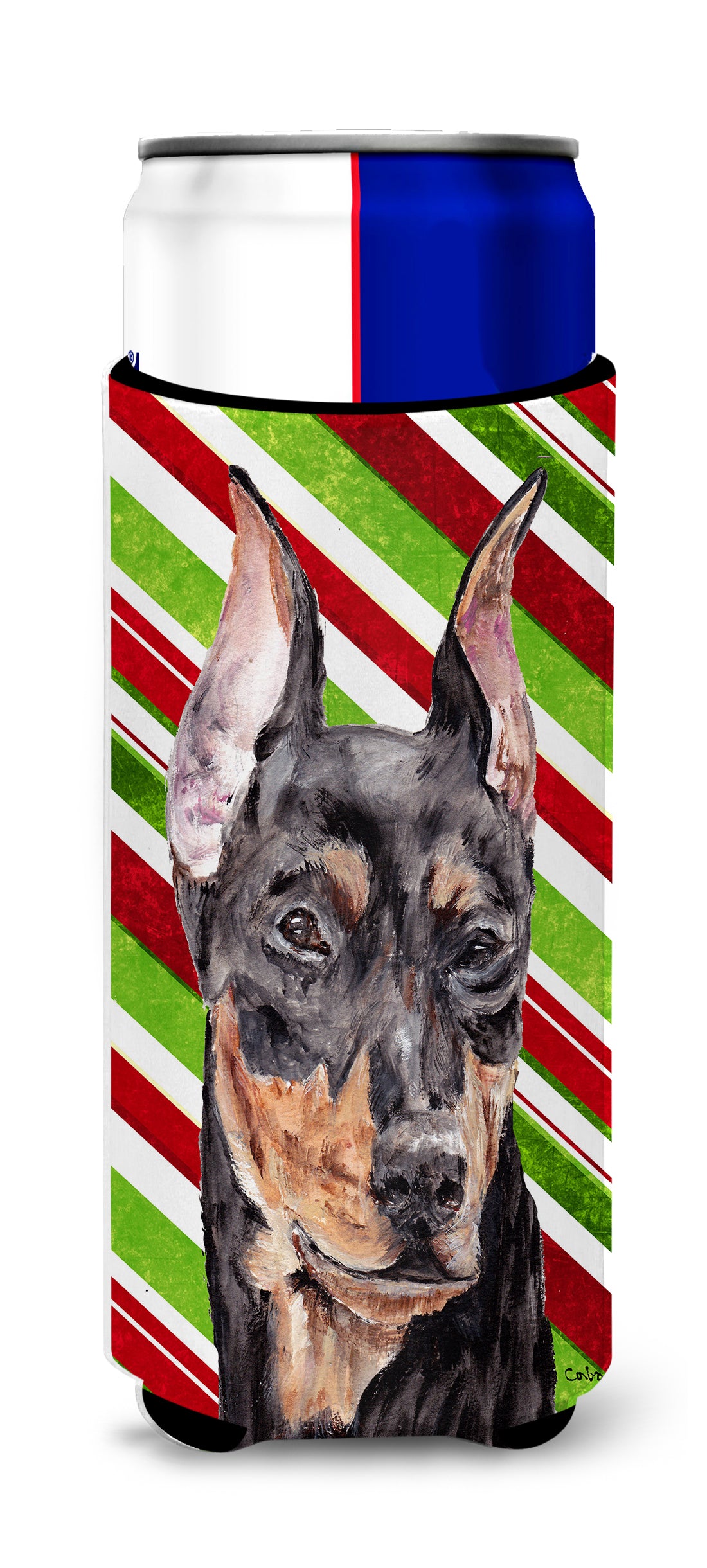 German Pinscher Candy Cane Christmas Ultra Beverage Insulators for slim cans SC9812MUK.