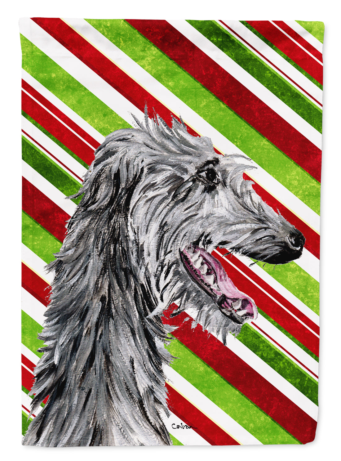 Scottish Deerhound Candy Cane Christmas Flag Canvas House Size SC9813CHF  the-store.com.