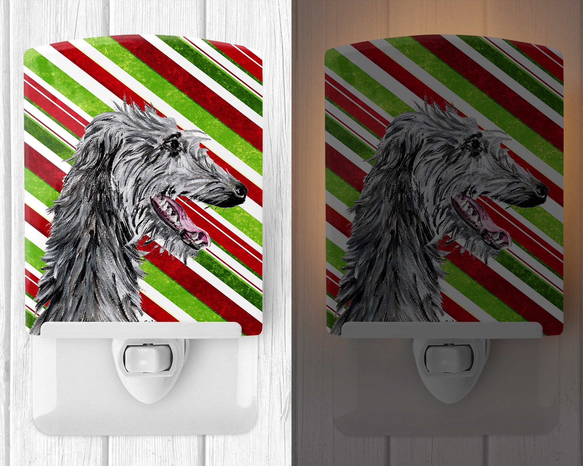 Scottish Deerhound Candy Cane Christmas Ceramic Night Light SC9813CNL - the-store.com