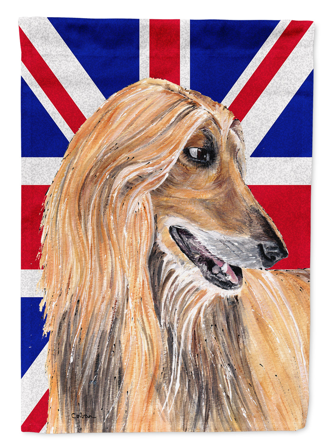 Afghan Hound with English Union Jack British Flag Flag Canvas House Size SC9814CHF  the-store.com.