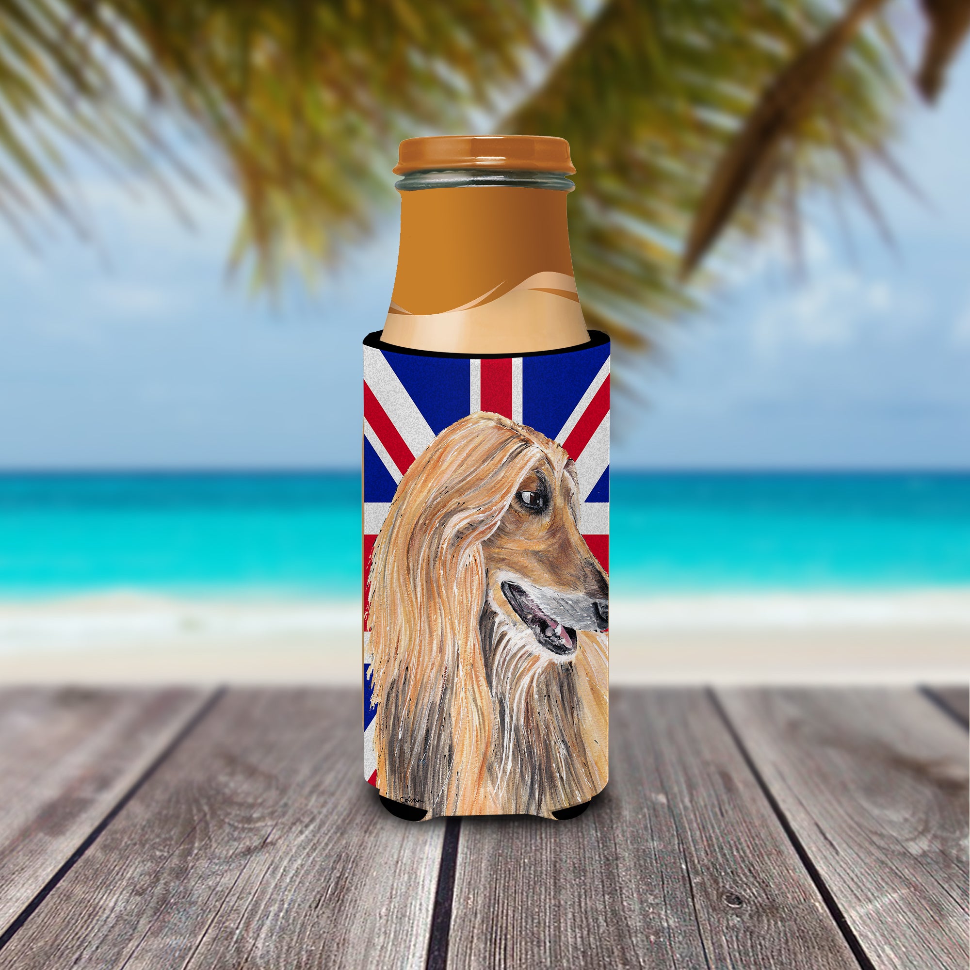 Afghan Hound with English Union Jack British Flag Ultra Beverage Insulators for slim cans SC9814MUK.