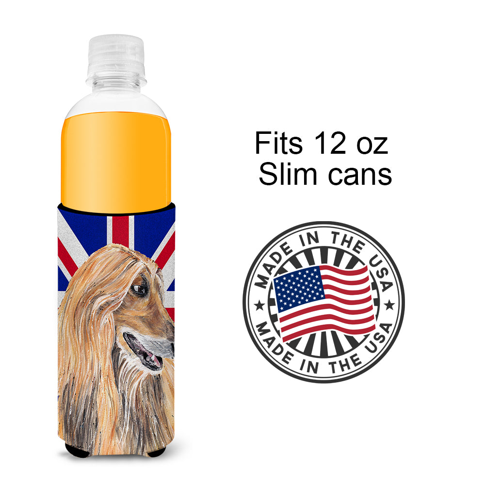 Afghan Hound with English Union Jack British Flag Ultra Beverage Insulators for slim cans SC9814MUK.