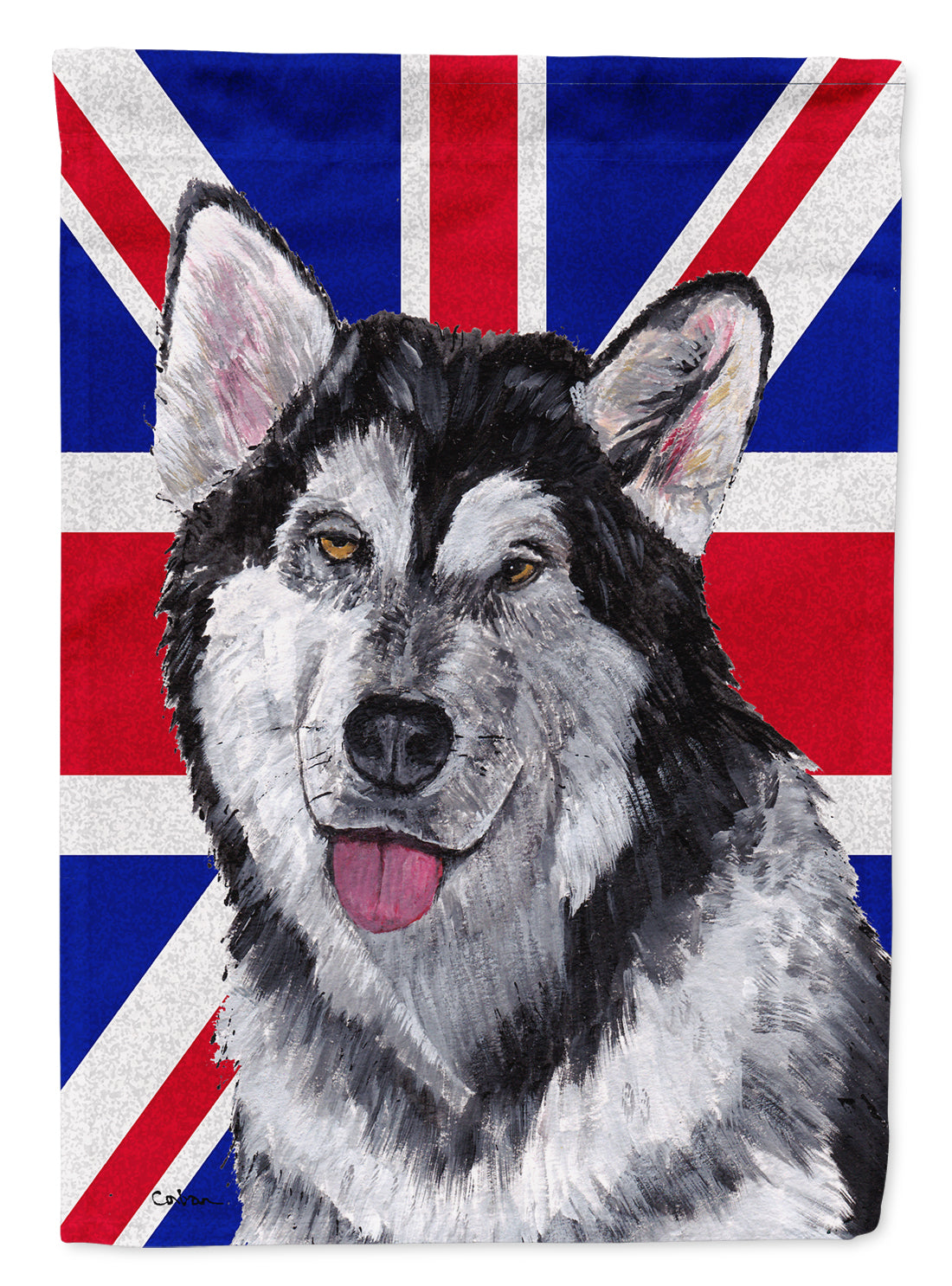 Alaskan Malamute with English Union Jack British Flag Flag Canvas House Size SC9815CHF  the-store.com.