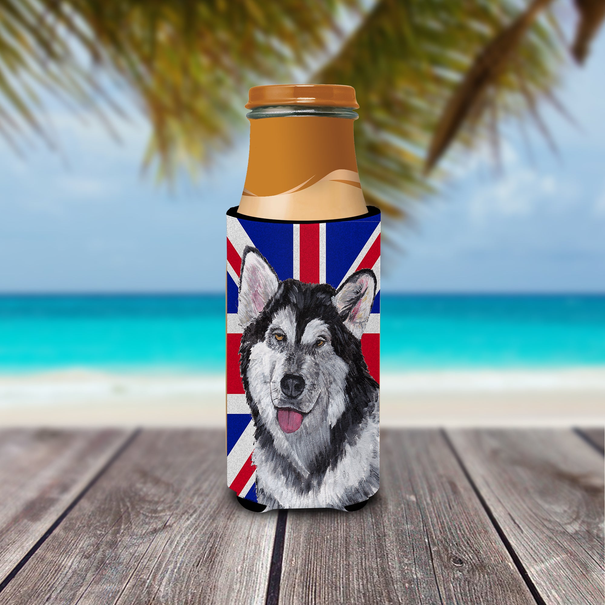 Alaskan Malamute with English Union Jack British Flag Ultra Beverage Insulators for slim cans SC9815MUK.