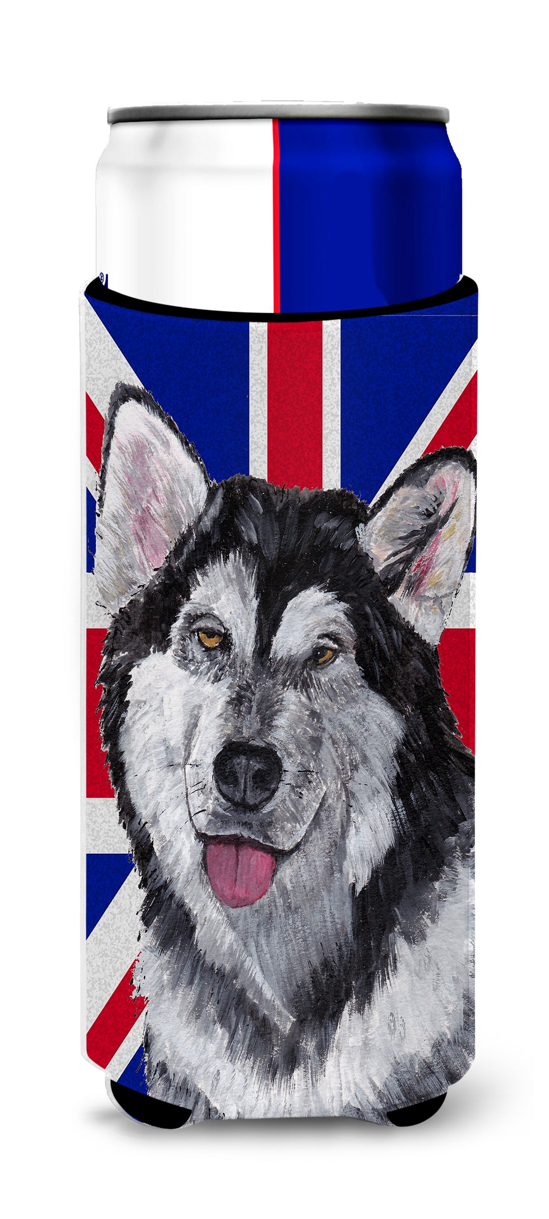 Alaskan Malamute with English Union Jack British Flag Ultra Beverage Insulators for slim cans SC9815MUK.