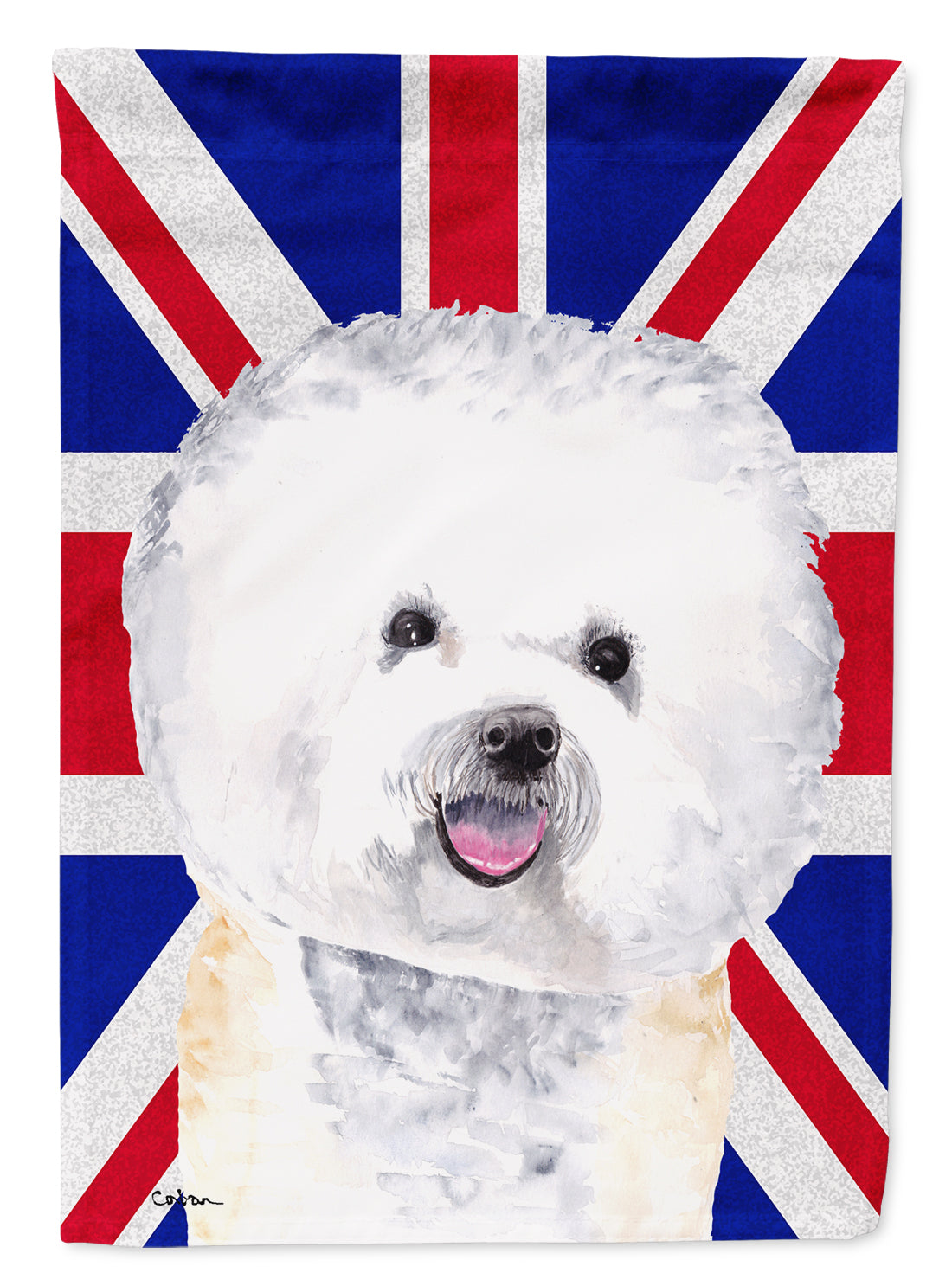 Bichon Frise with English Union Jack British Flag Flag Canvas House Size SC9818CHF  the-store.com.