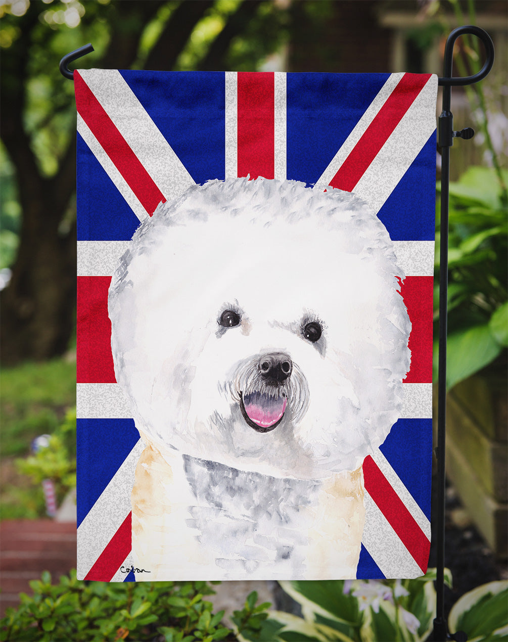 Bichon Frise with English Union Jack British Flag Flag Garden Size  the-store.com.