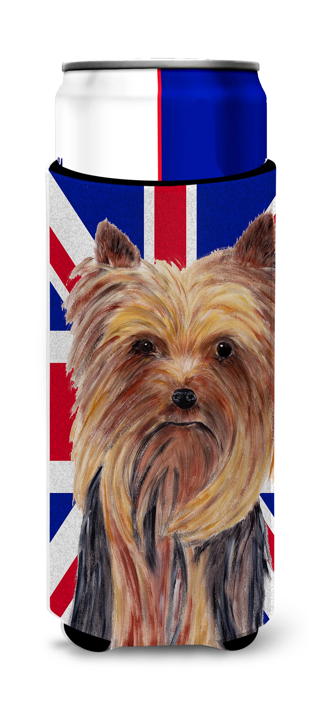 Yorkie with English Union Jack British Flag Ultra Beverage Insulators for slim cans SC9822MUK.