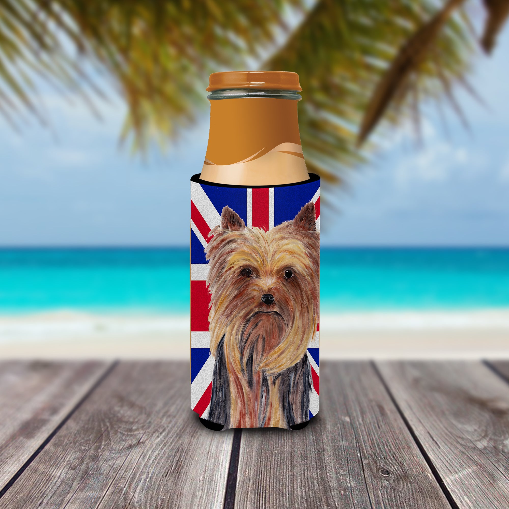 Yorkie with English Union Jack British Flag Ultra Beverage Insulators for slim cans SC9822MUK.