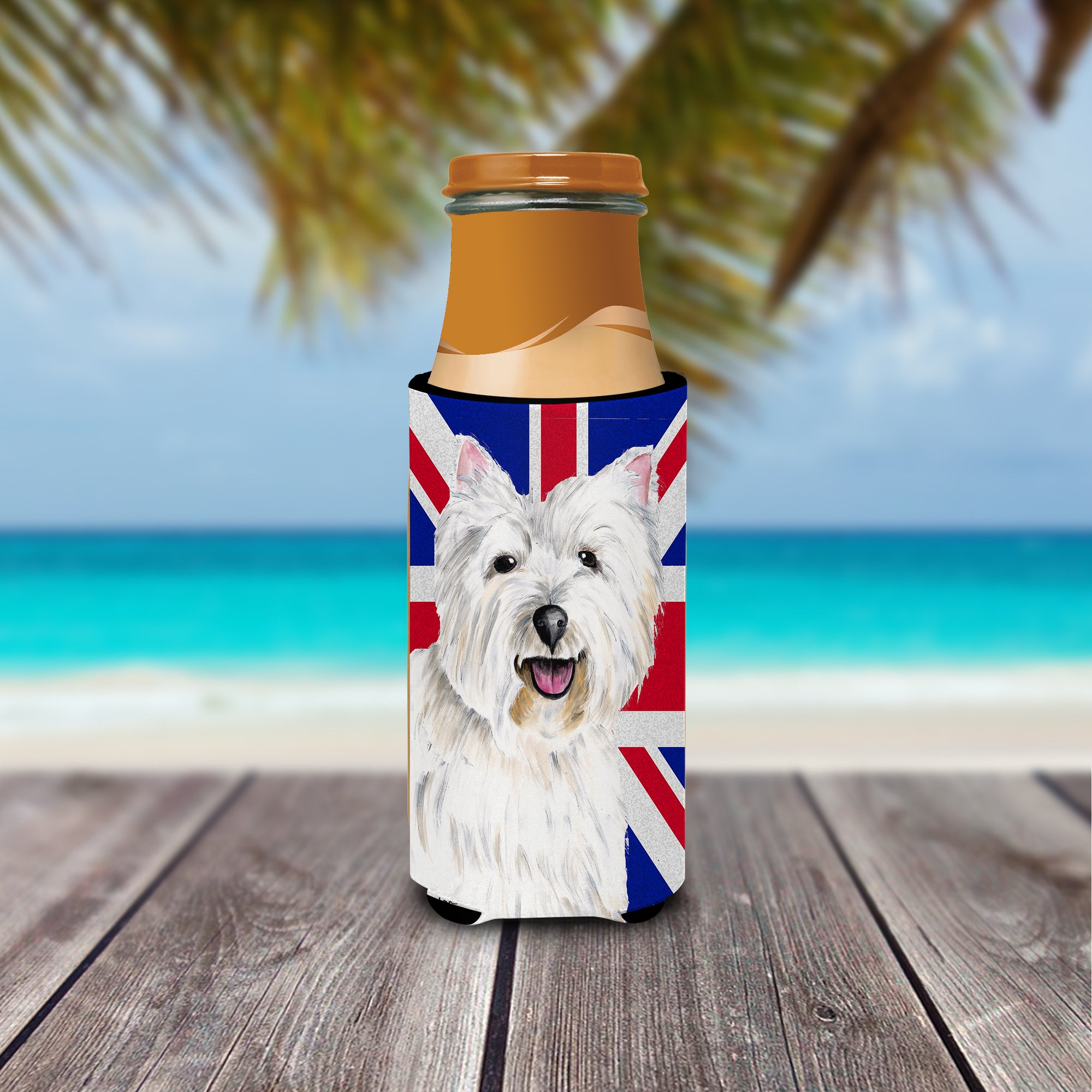 Westie with English Union Jack British Flag Ultra Beverage Insulators for slim cans SC9827MUK.