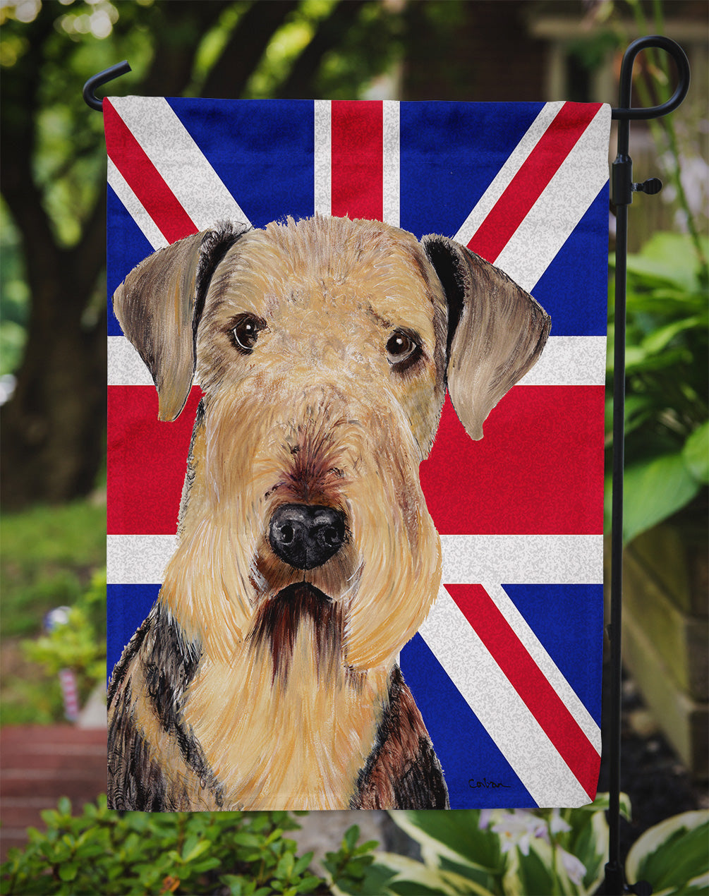 Airedale with English Union Jack British Flag Flag Garden Size  the-store.com.