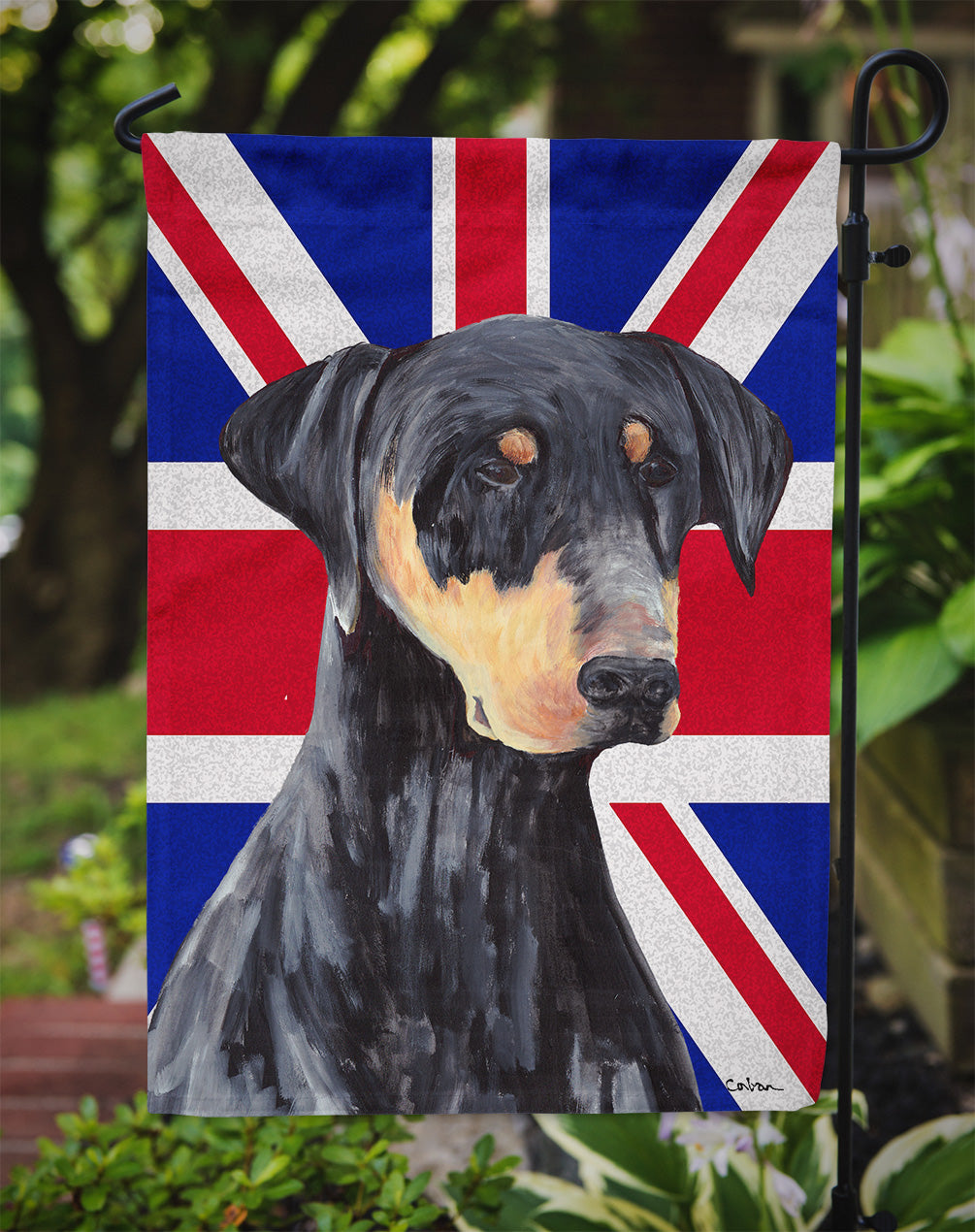 Doberman with English Union Jack British Flag Flag Garden Size SC9834GF  the-store.com.