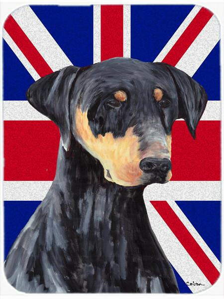 Doberman with English Union Jack British Flag Glass Cutting Board Large Size SC9834LCB by Caroline's Treasures