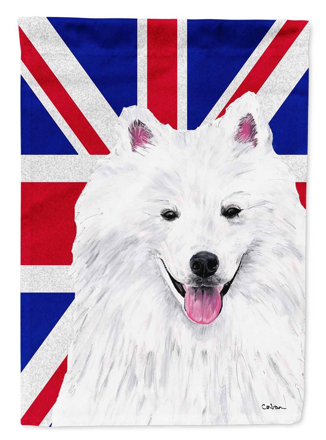 American Eskimo with English Union Jack British Flag Flag Canvas House Size SC9836CHF  the-store.com.