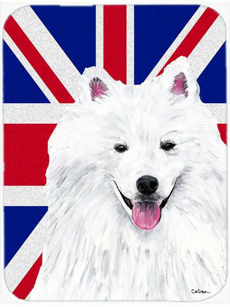 American Eskimo with English Union Jack British Flag Glass Cutting Board Large Size SC9836LCB by Caroline's Treasures