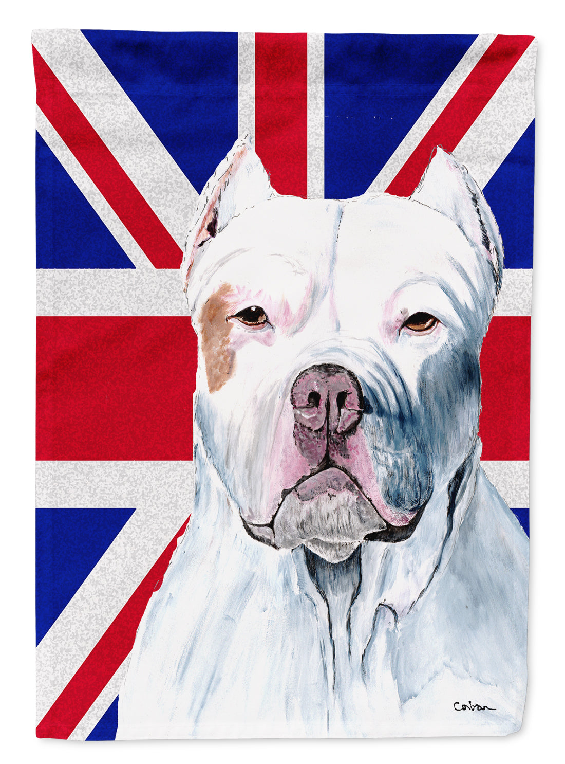 Pit Bull with English Union Jack British Flag Flag Canvas House Size SC9838CHF  the-store.com.