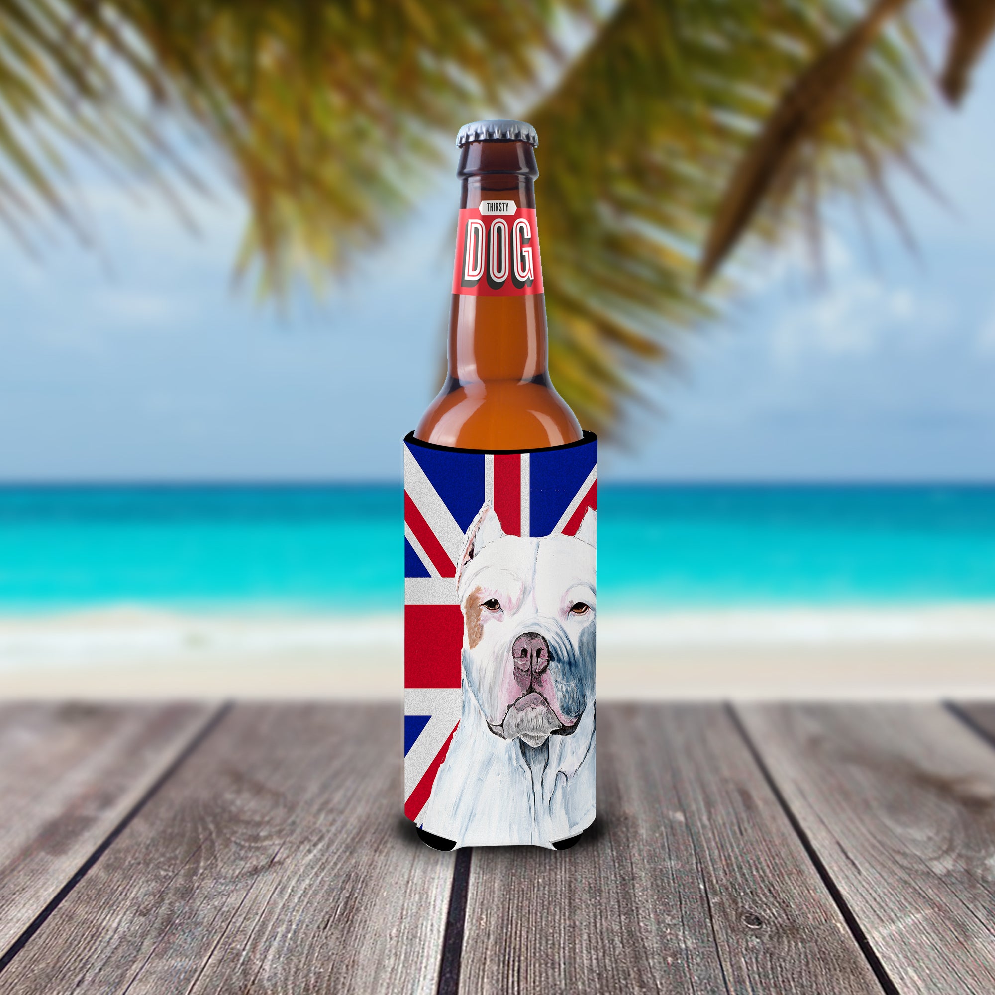 Pit Bull with English Union Jack British Flag Ultra Beverage Insulators for slim cans SC9838MUK.