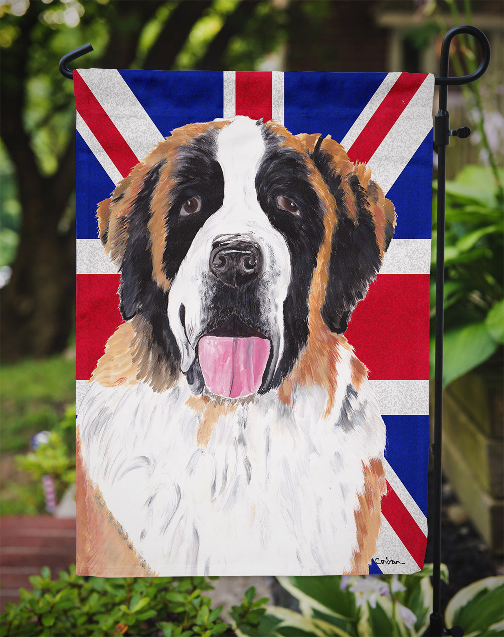 Saint Bernard with English Union Jack British Flag Flag Garden Size SC9839GF  the-store.com.