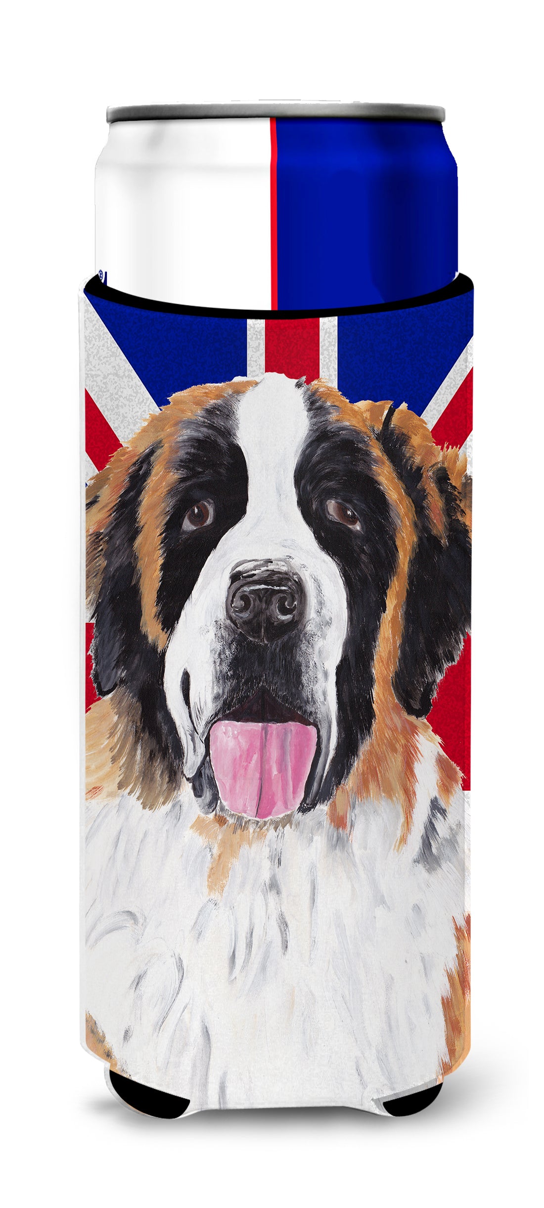 Saint Bernard with English Union Jack British Flag Ultra Beverage Insulators for slim cans SC9839MUK.