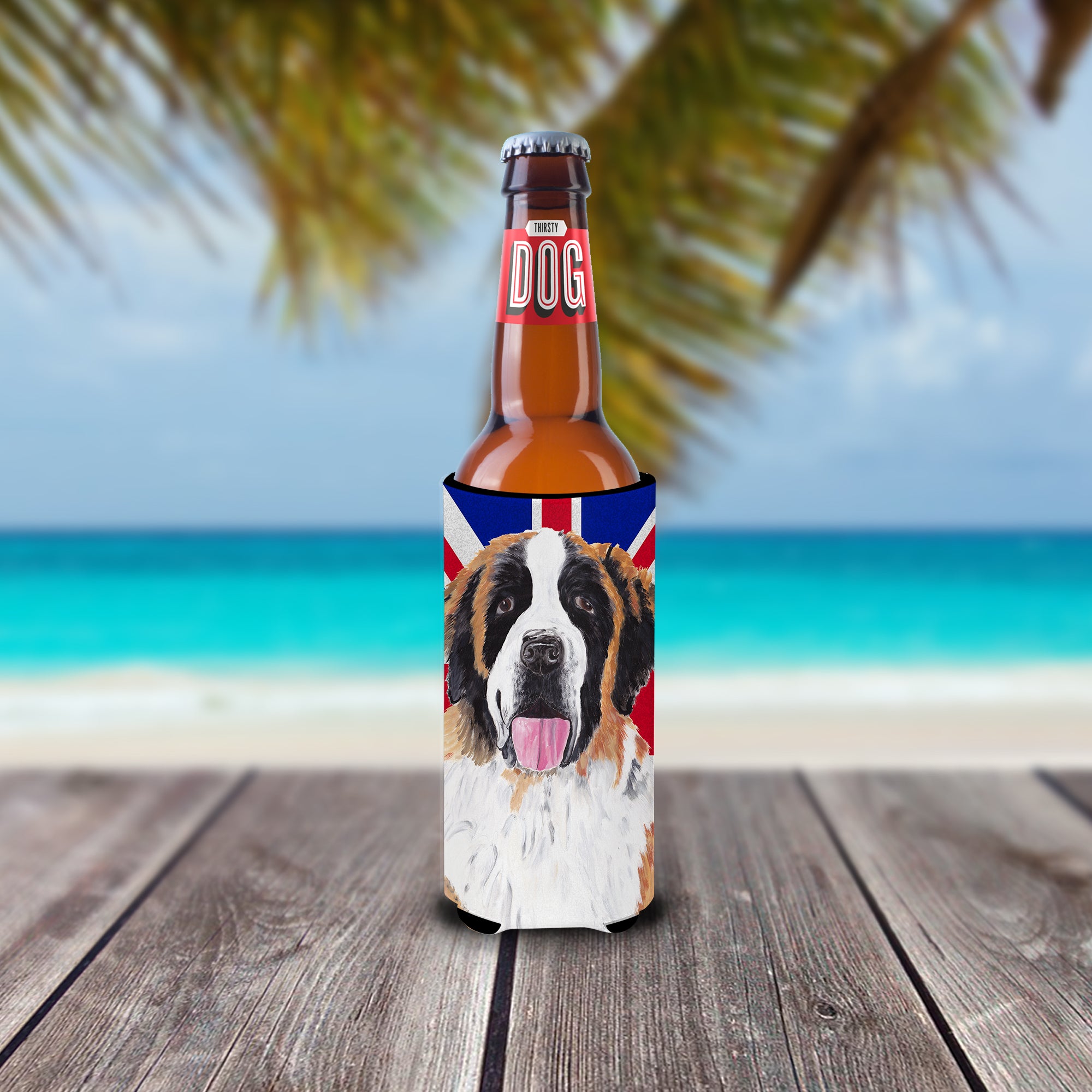 Saint Bernard with English Union Jack British Flag Ultra Beverage Insulators for slim cans SC9839MUK.