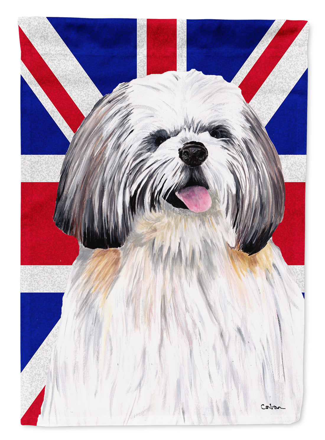 Shih Tzu with English Union Jack British Flag Flag Canvas House Size SC9840CHF  the-store.com.