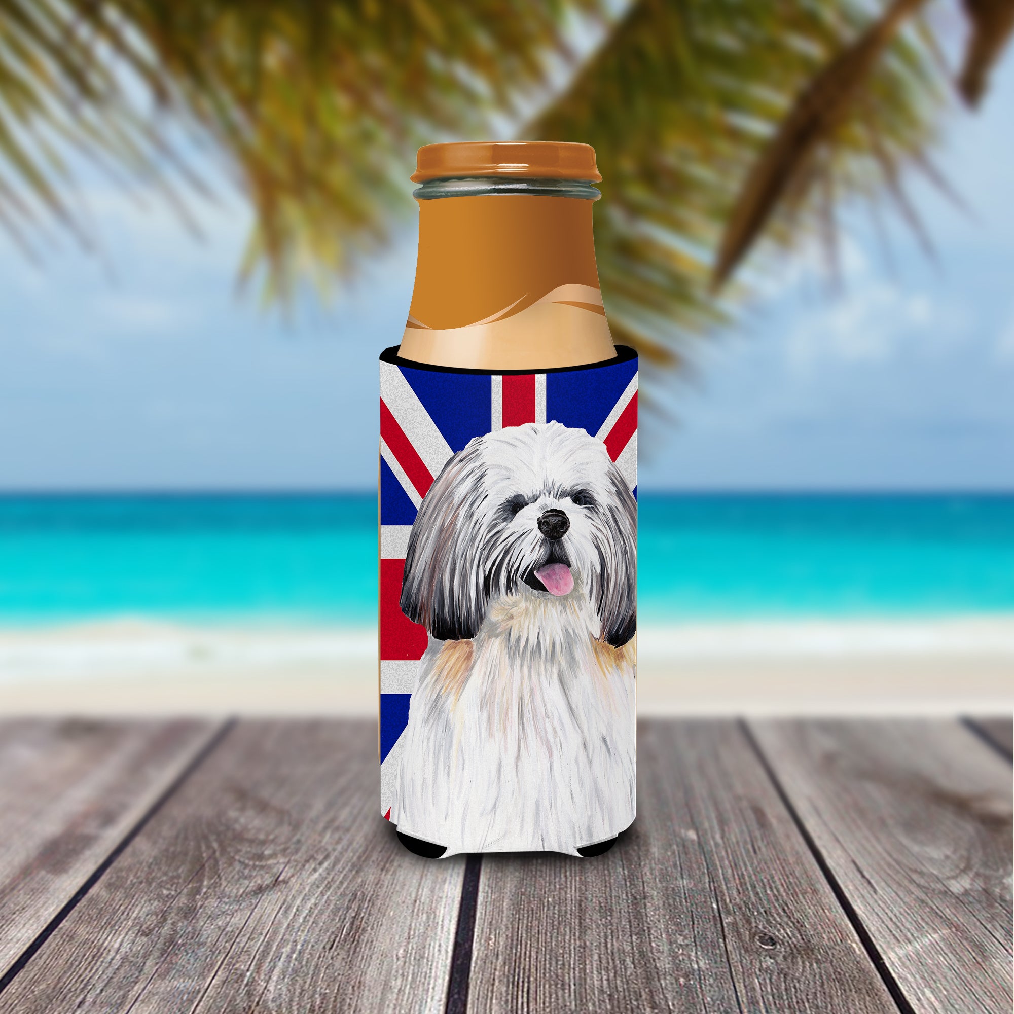 Shih Tzu with English Union Jack British Flag Ultra Beverage Insulators for slim cans SC9840MUK.