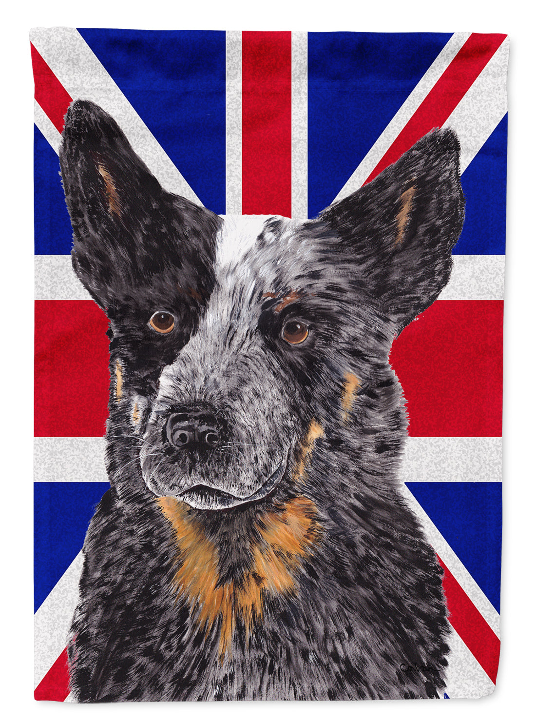 Australian Cattle Dog with English Union Jack British Flag Flag Canvas House Size SC9853CHF  the-store.com.