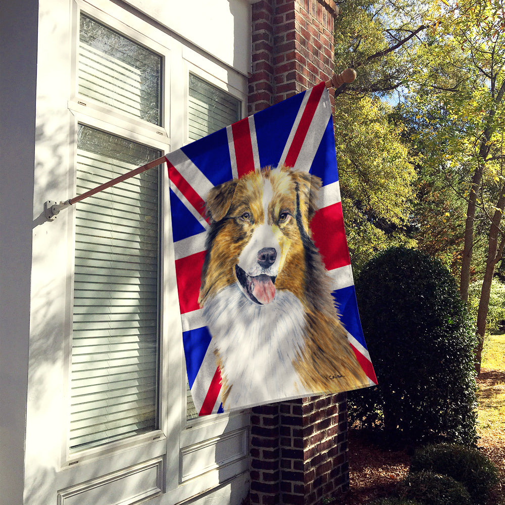 Australian Shepherd with English Union Jack British Flag Flag Canvas House Size SC9854CHF  the-store.com.