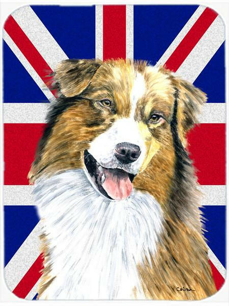 Australian Shepherd with English Union Jack British Flag Glass Cutting Board Large Size SC9854LCB by Caroline's Treasures