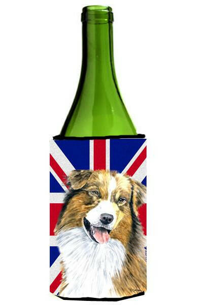 Australian Shepherd with English Union Jack British Flag Wine Bottle Beverage Insulator Hugger SC9854LITERK by Caroline's Treasures