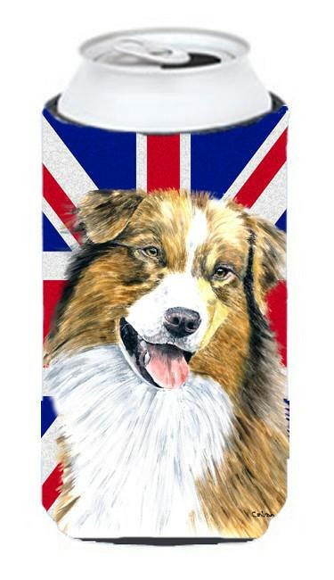 Australian Shepherd with English Union Jack British Flag Tall Boy Beverage Insulator Hugger SC9854TBC by Caroline&#39;s Treasures