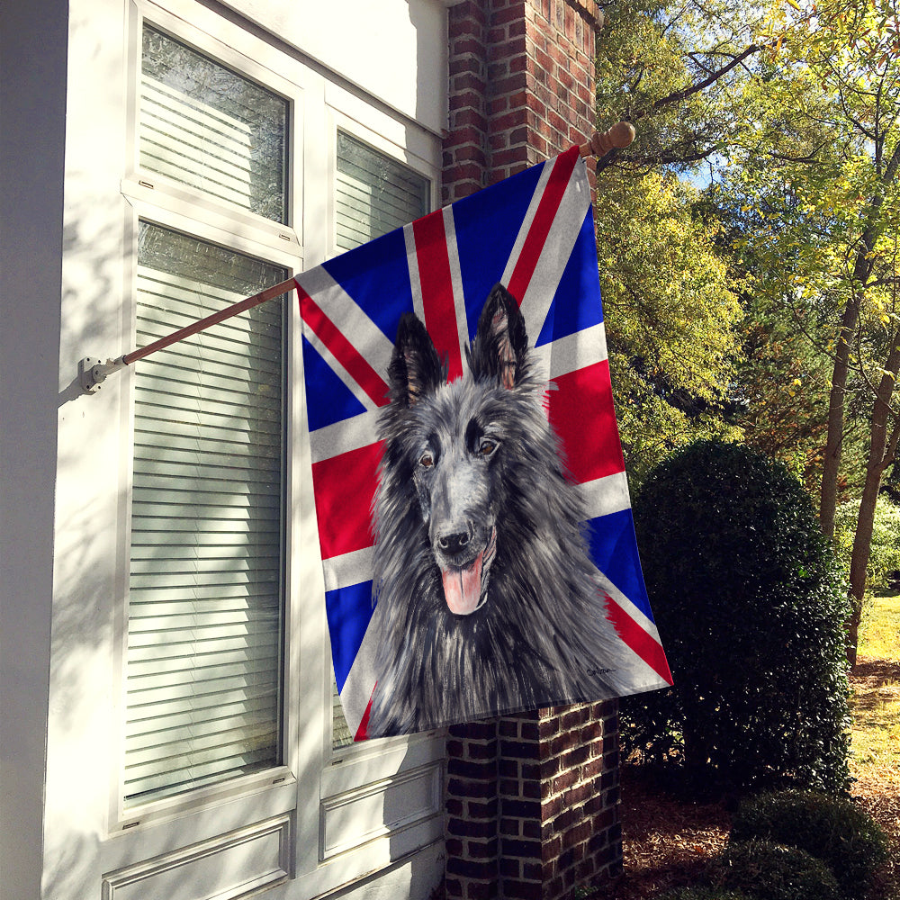 Belgian Sheepdog with English Union Jack British Flag Flag Canvas House Size SC9855CHF  the-store.com.