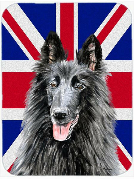 Belgian Sheepdog with English Union Jack British Flag Glass Cutting Board Large Size SC9855LCB by Caroline's Treasures