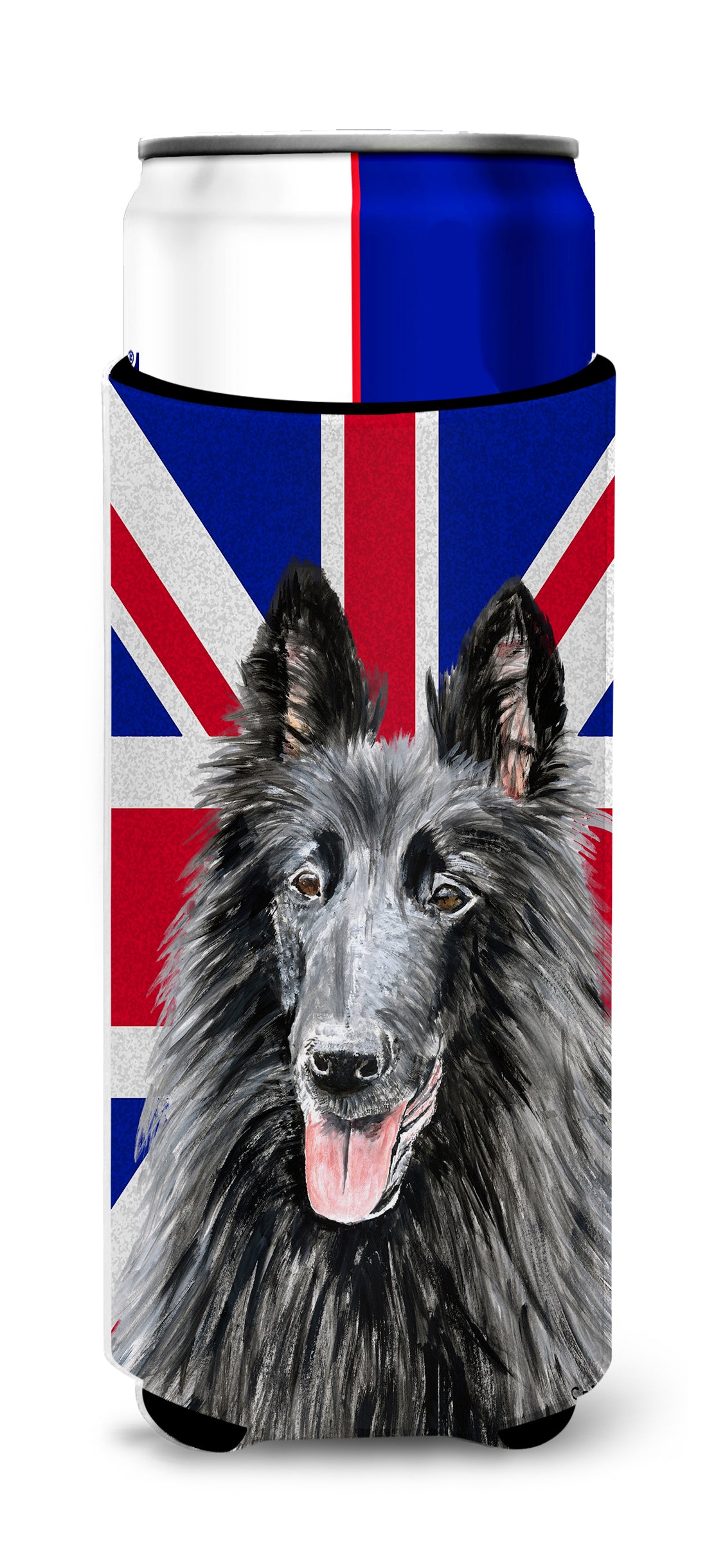 Belgian Sheepdog with English Union Jack British Flag Ultra Beverage Insulators for slim cans SC9855MUK.