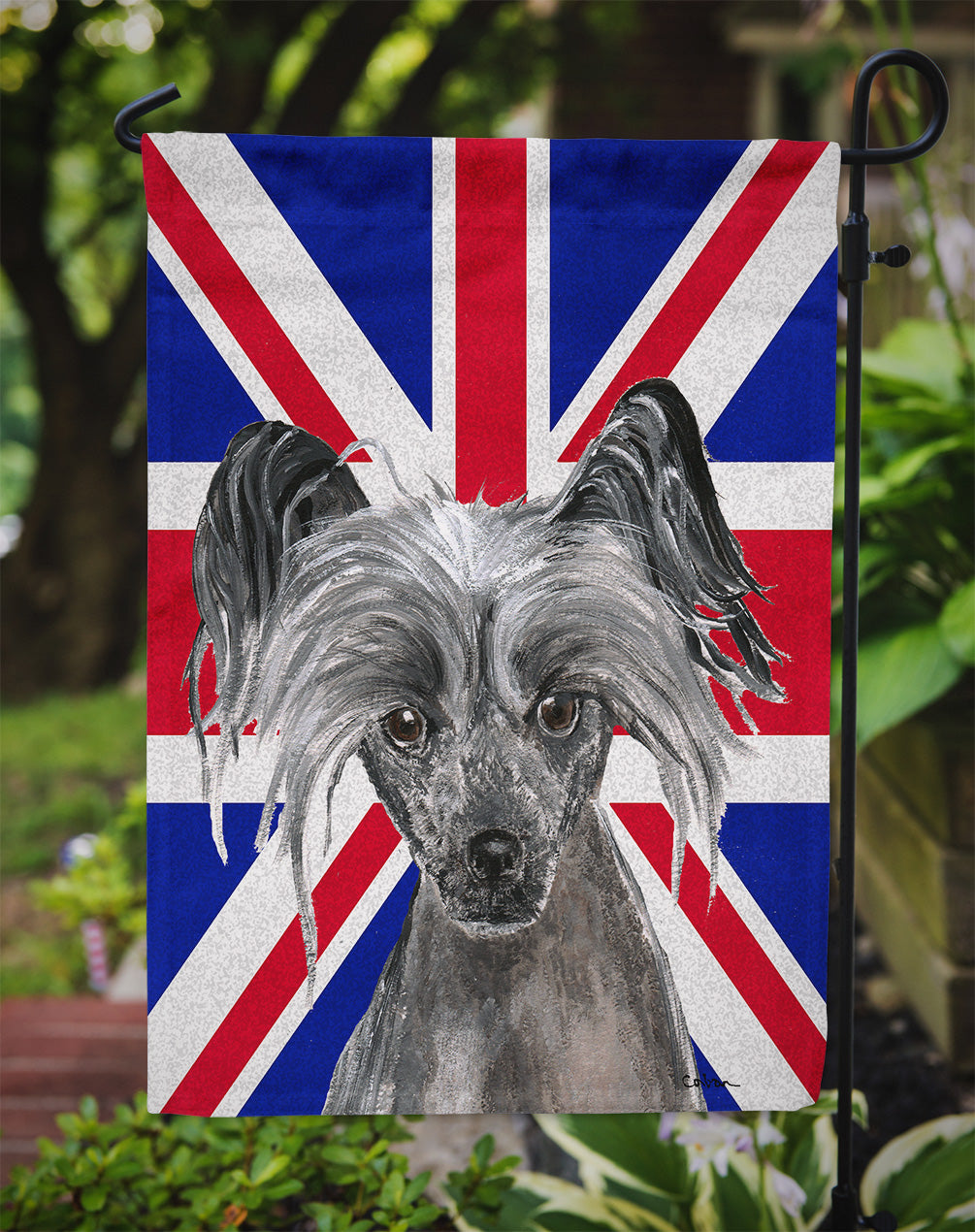 Chinese Crested with English Union Jack British Flag Flag Garden Size SC9857GF  the-store.com.