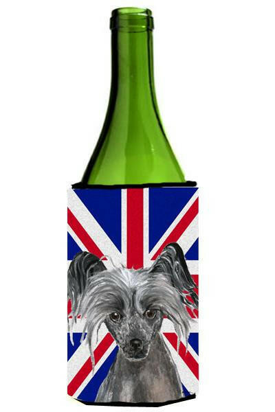 Chinese Crested with English Union Jack British Flag Wine Bottle Beverage Insulator Hugger SC9857LITERK by Caroline's Treasures