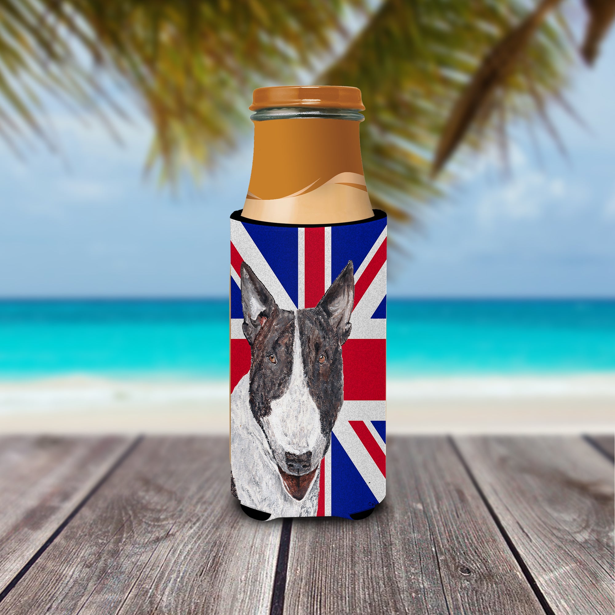 Bull Terrier with Engish Union Jack British Flag Ultra Beverage Insulators for slim cans SC9861MUK.