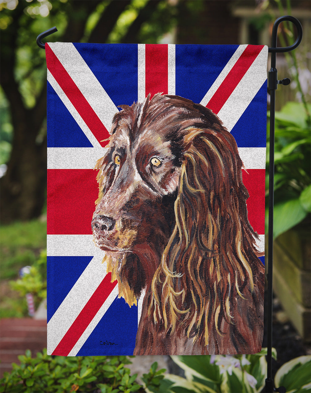 Boykin Spaniel with Engish Union Jack British Flag Flag Garden Size  the-store.com.