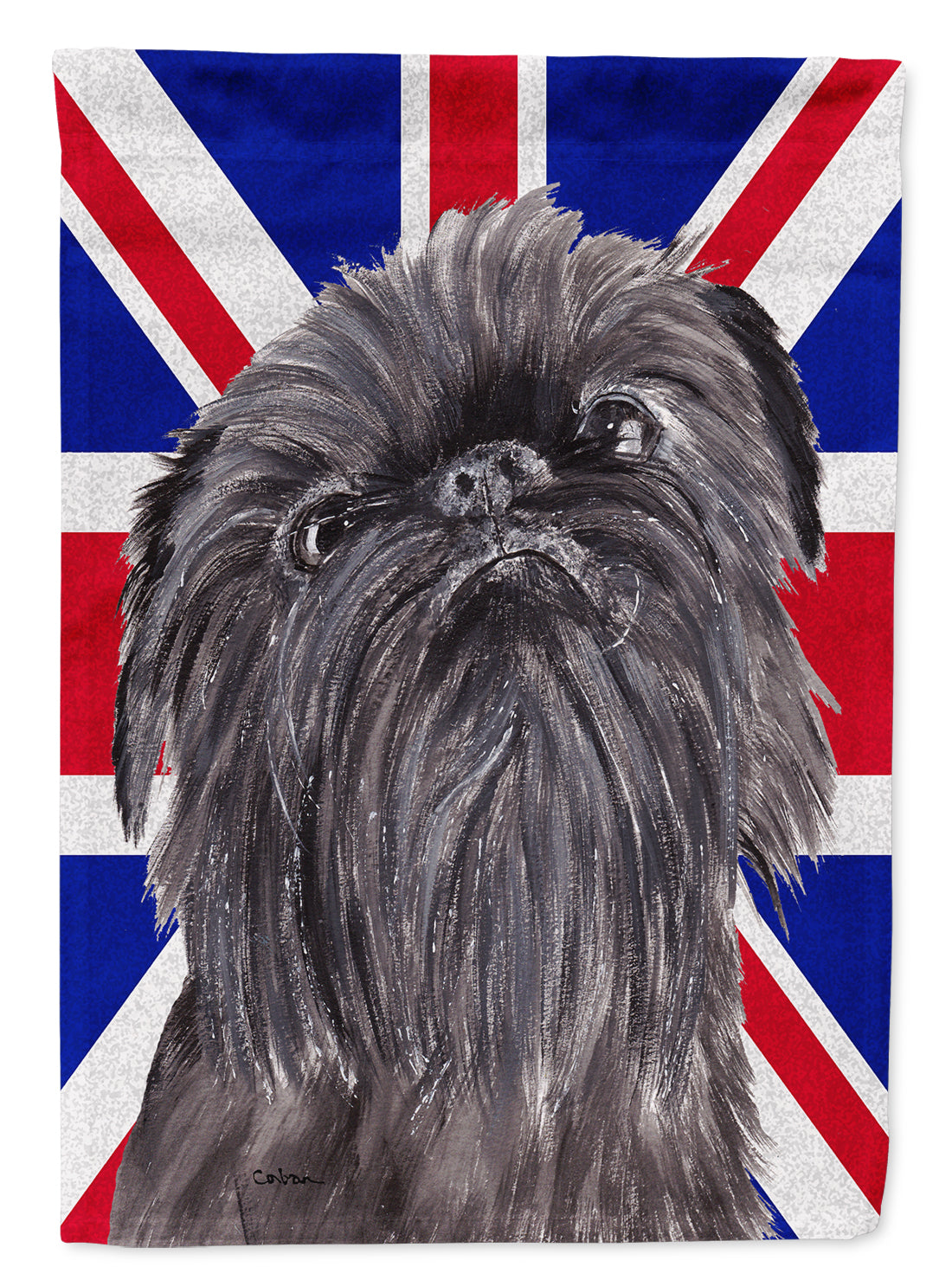 Brussels Griffon with Engish Union Jack British Flag Flag Canvas House Size SC9863CHF  the-store.com.