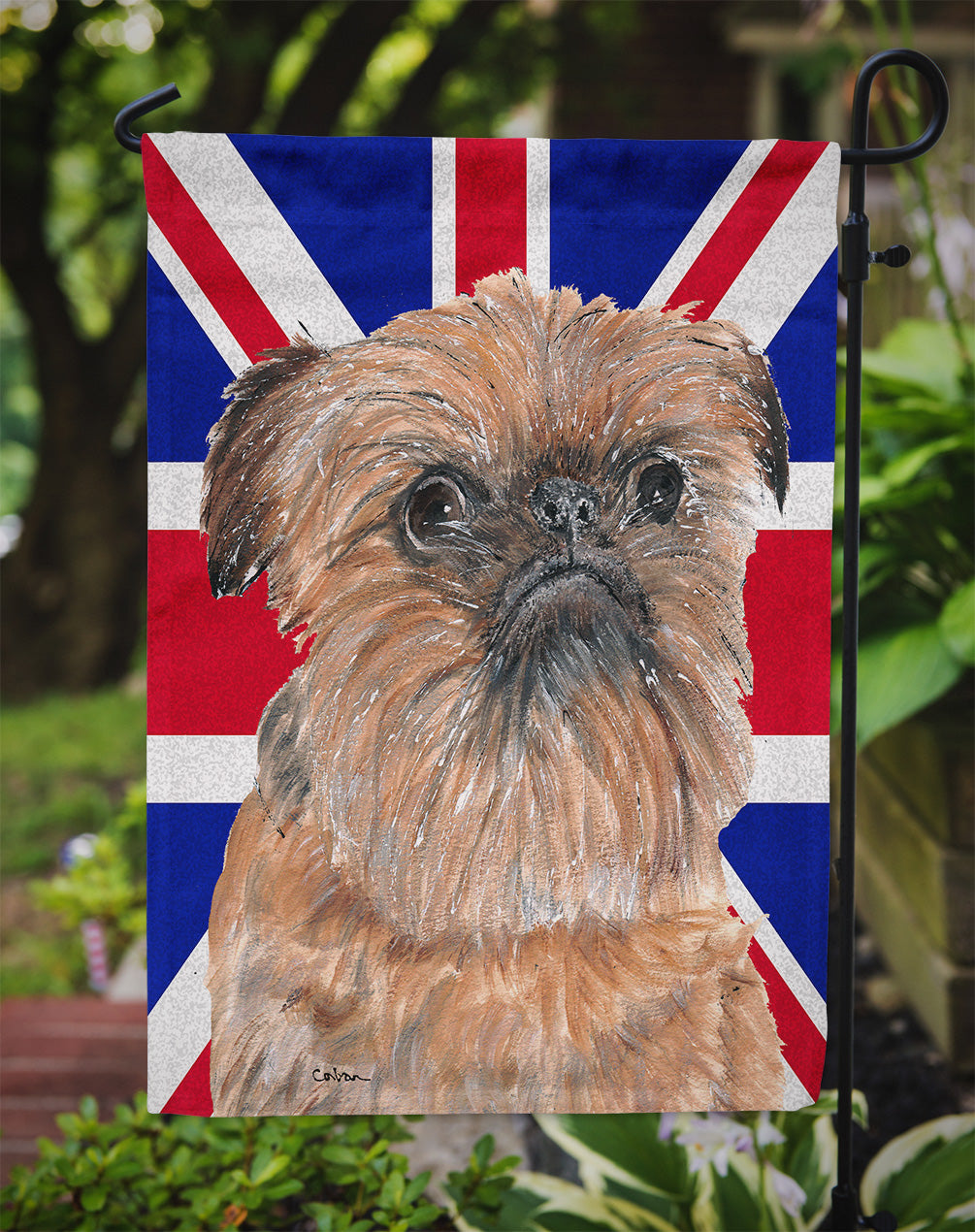 Brussels Griffon with Engish Union Jack British Flag Flag Garden Size  the-store.com.