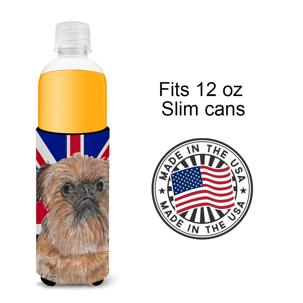 Brussels Griffon with Engish Union Jack British Flag Ultra Beverage Insulators for slim cans SC9864MUK.