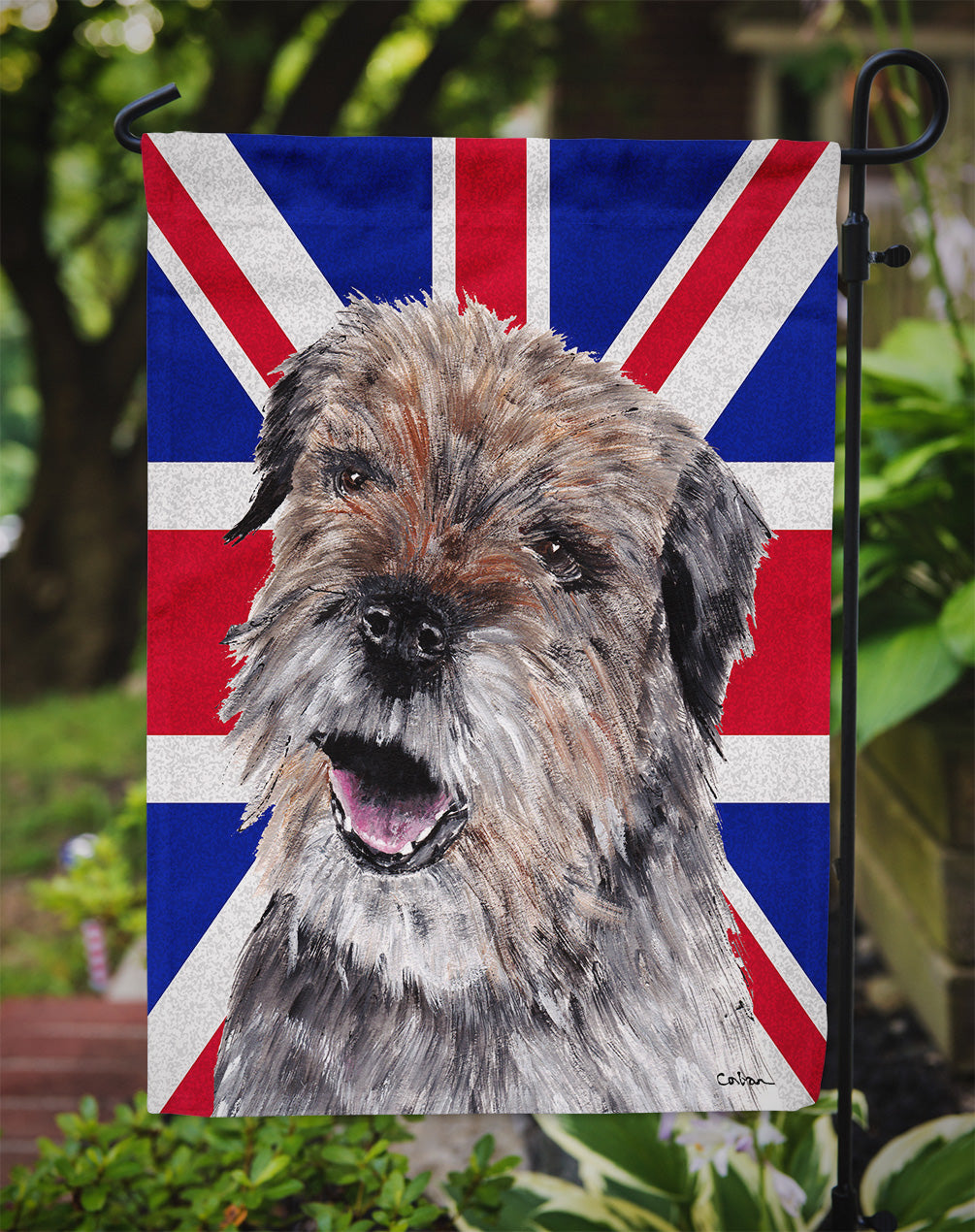 Border Terrier with Engish Union Jack British Flag Flag Garden Size SC9865GF  the-store.com.