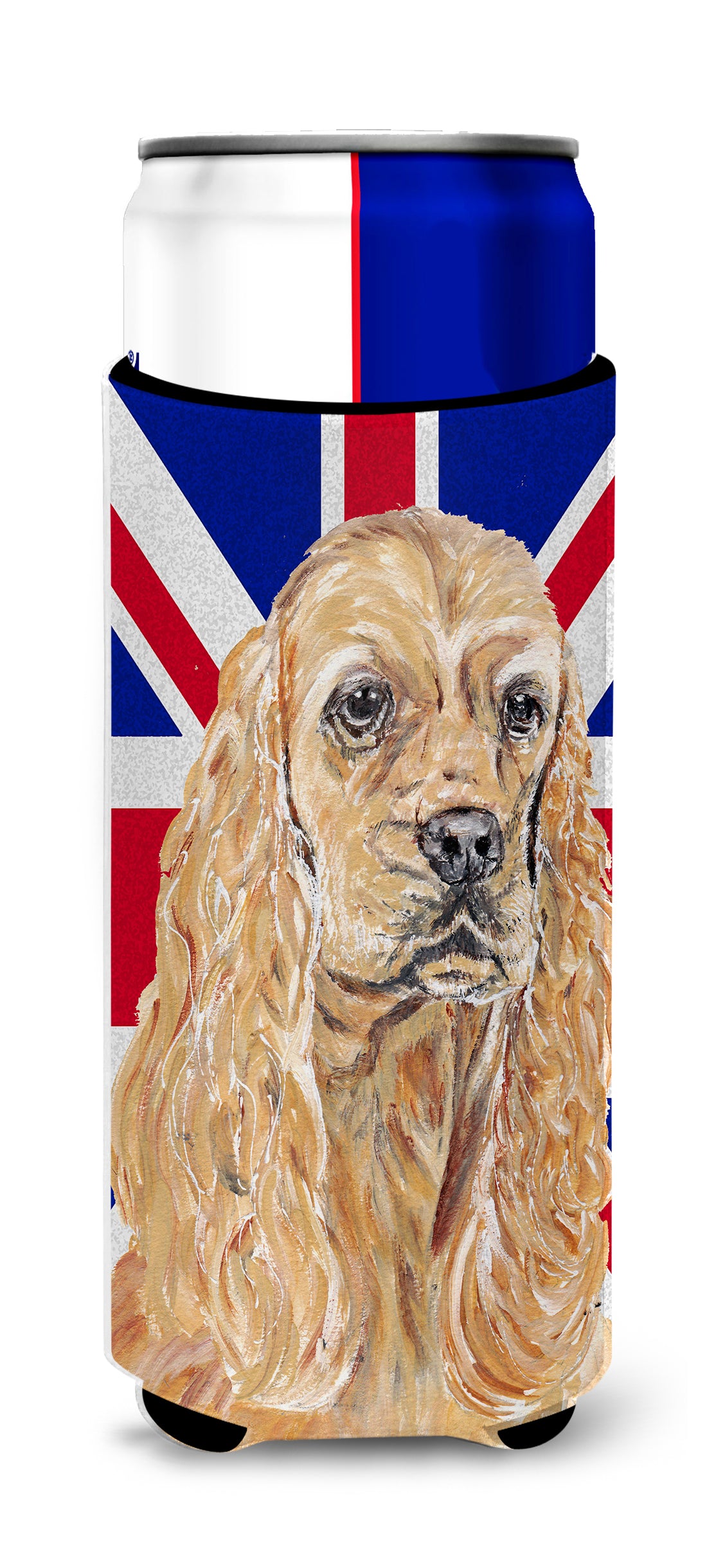 Buff Cocker Spaniel with Engish Union Jack British Flag Ultra Beverage Insulators for slim cans SC9866MUK.