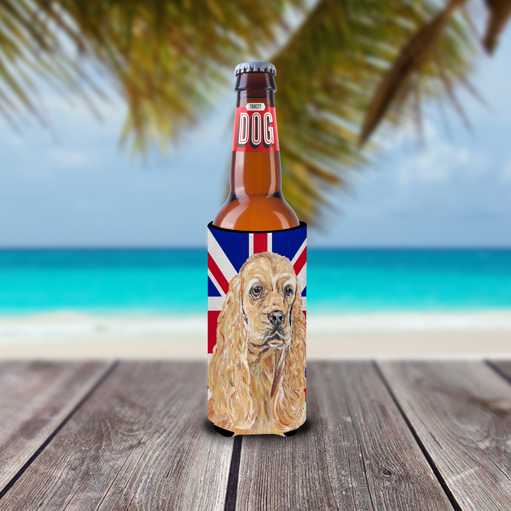 Buff Cocker Spaniel with Engish Union Jack British Flag Ultra Beverage Insulators for slim cans SC9866MUK.