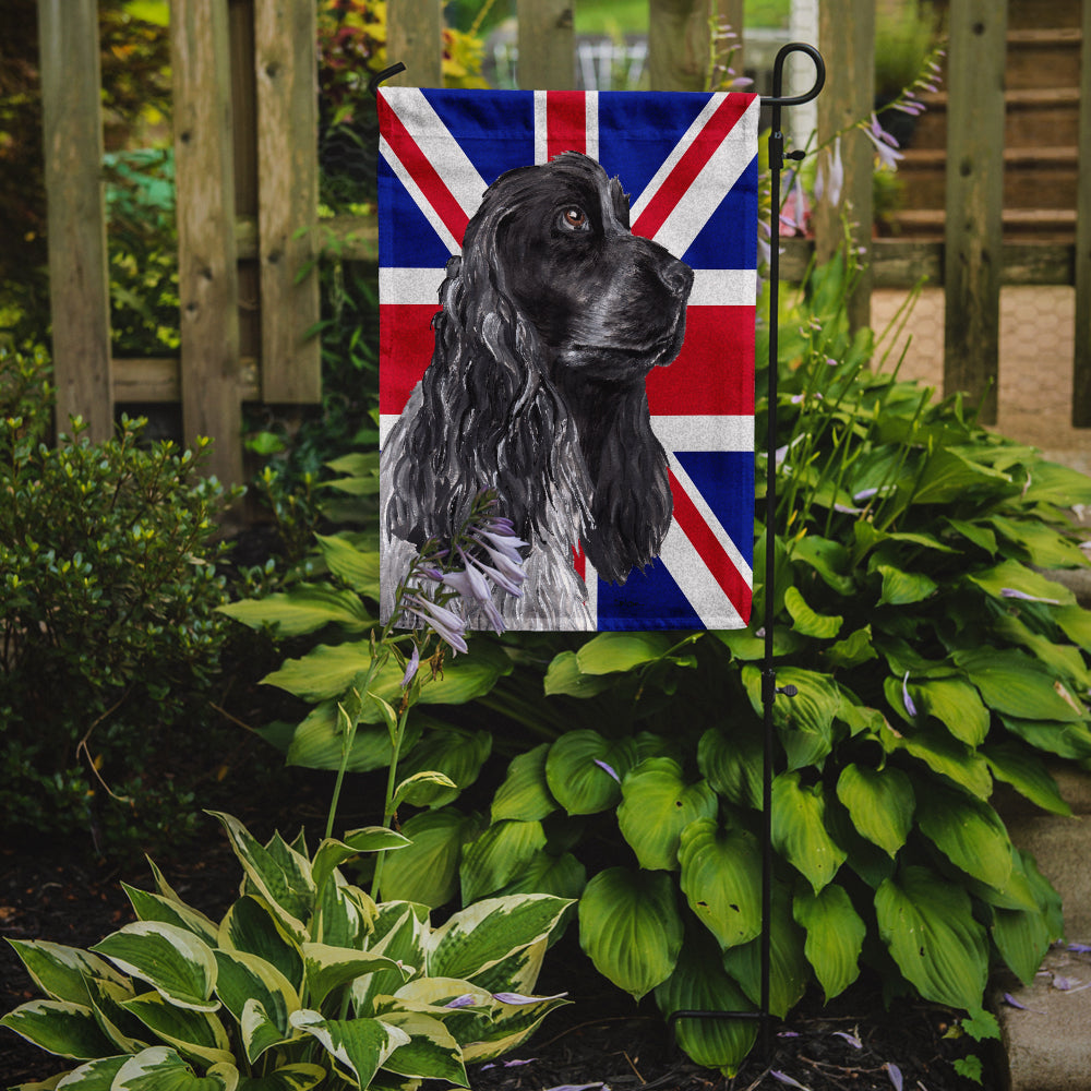 Black Cocker Spaniel with Engish Union Jack British Flag Flag Garden Size SC9868GF  the-store.com.