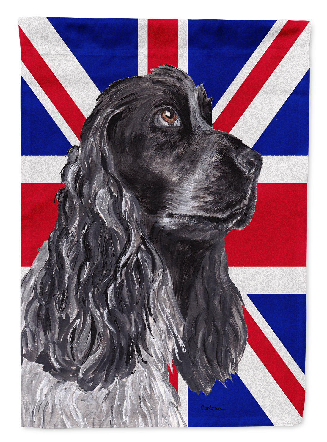 Black Cocker Spaniel with Engish Union Jack British Flag Flag Garden Size SC9868GF  the-store.com.